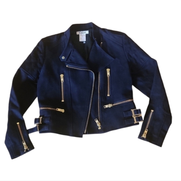 Chloe utility jacket/moto cropped w chunky goldtone hardware - Picture 5 of 5